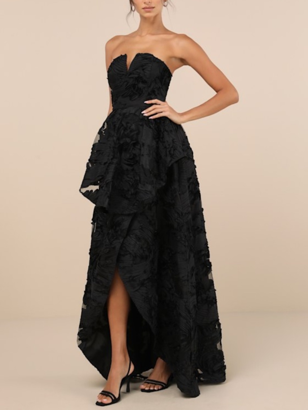 Lulus Majestic Glam Black Strapless Textured High-low Maxi Dress - Size XXL